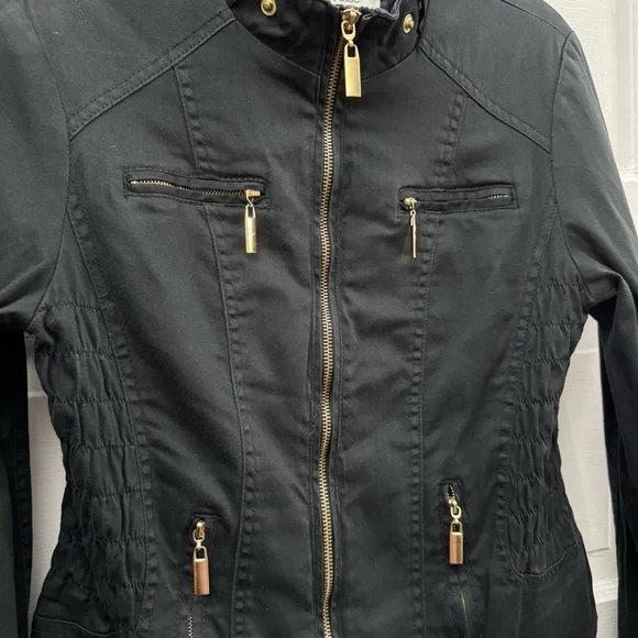 Charlotte Russe Black Moto Jacket Gold Zip Snap Collar M - Picture 4 of 11
